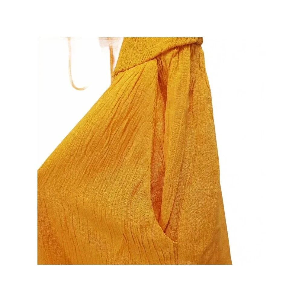 Wild Fable Women Orange Smocked Tube Romper Tie Waist Pockets Size M